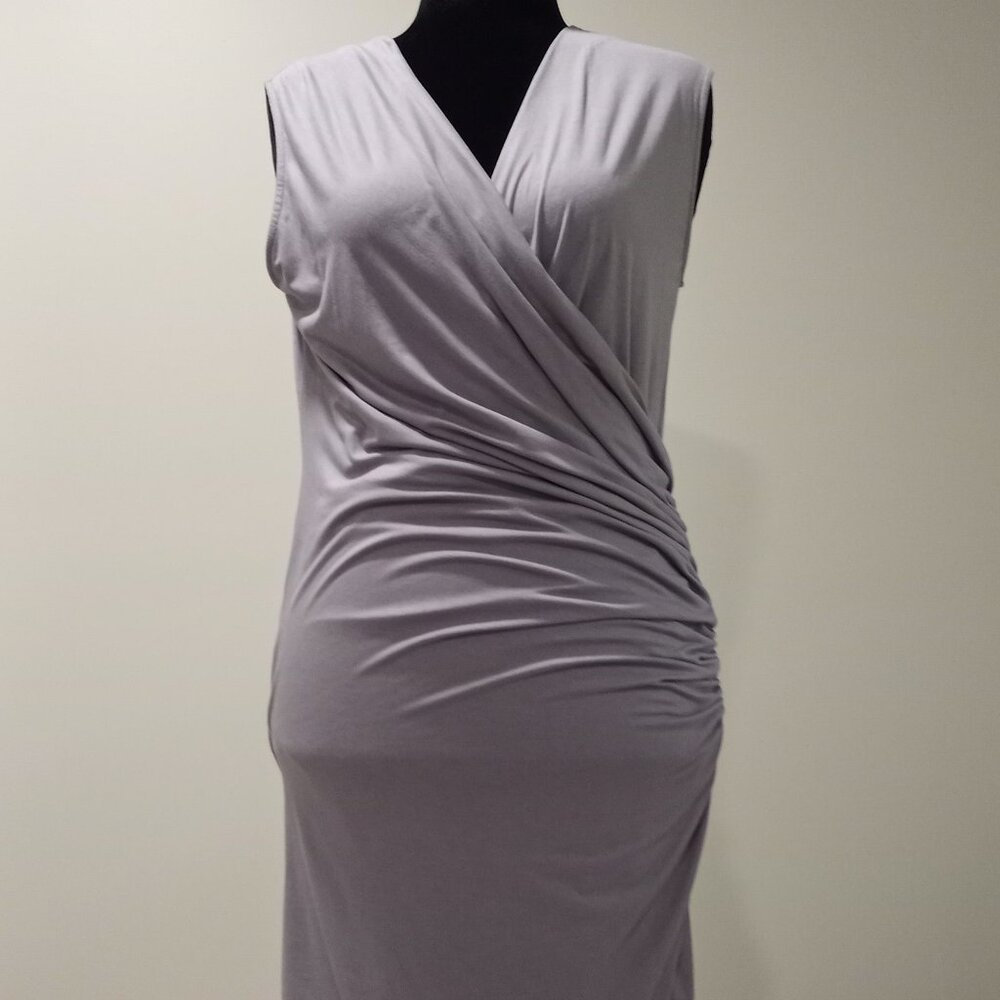 RELIGION ASSYMETRIC RUCHED WRAP DRESS PLUNGE GREY WOMEN M